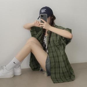 체크 오버핏 린넨 여름 반팔셔츠 to-2585c
