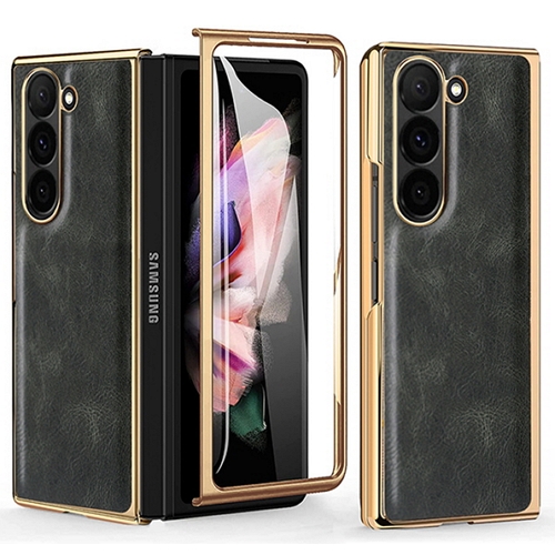 갤럭시Z 폴드7 액정보호 도금 슬림 레트로 가죽 케이스