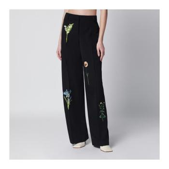 스텔라매카트니 Black wool trousers with floral embroidery 6440143HU704/XM_STELL-100..