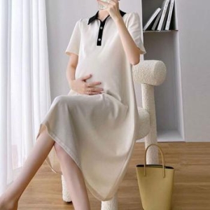 ONM 배색카라 원피스 미디움 임산부 베이직 반팔 일상복 32617482