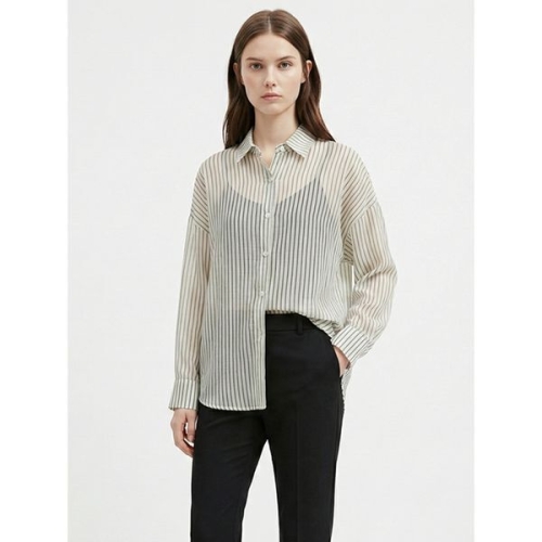 샵앤 여성 카라넥 스트라이프 시스루 루즈핏 셔츠 NARU-WSH-21140_이미지