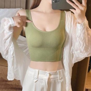 ONM 여자 골지 크롭 브라탑 내장패드 나시 요가 홈웨어룩 37327839