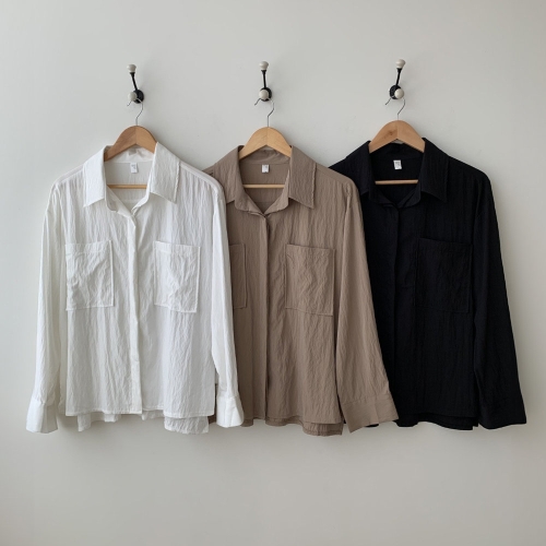 아이우먼 빅사이즈주름남방 S631L410 모놀로그빅포켓카라셔츠 SM