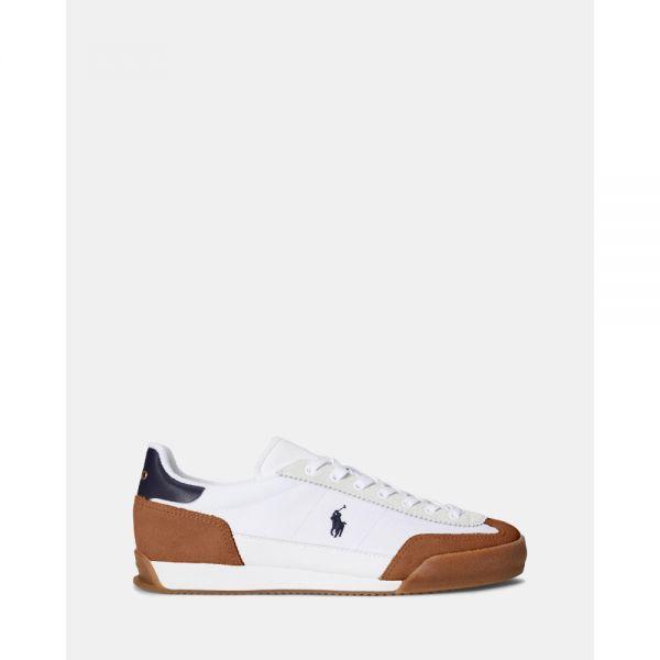 폴로랄프로렌 폴로 랄프 로렌 헤스터 스웨이드 및 캔버스 스니커즈 남성용 화이트 헌터 네이비 7195195_이미지