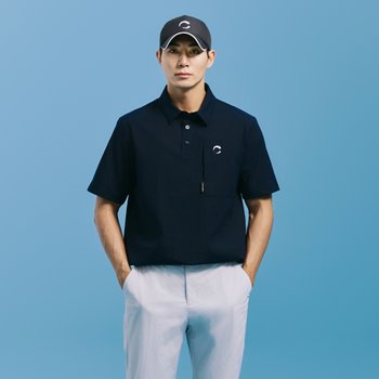 챌린저 크링클 스트레치 포켓 디테일 카라 반팔 우븐탑 CHE2MWT2217NY_이미지