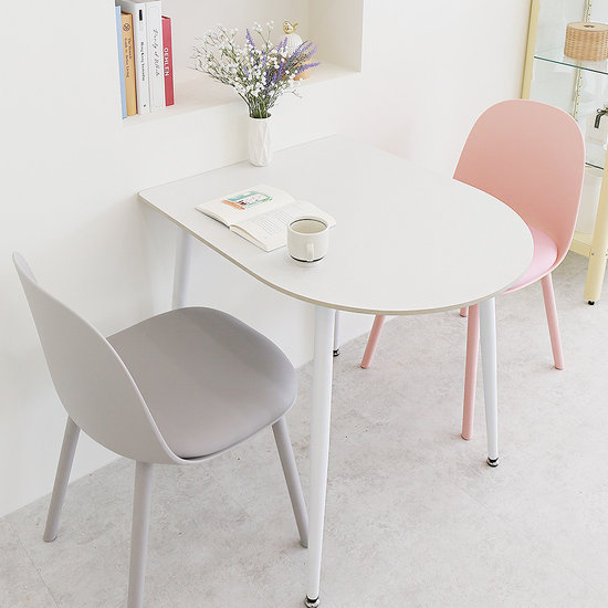 참갤러리 로벤 화이트 반타원 포세린 세라믹 식탁 800 (의자2개)_이미지