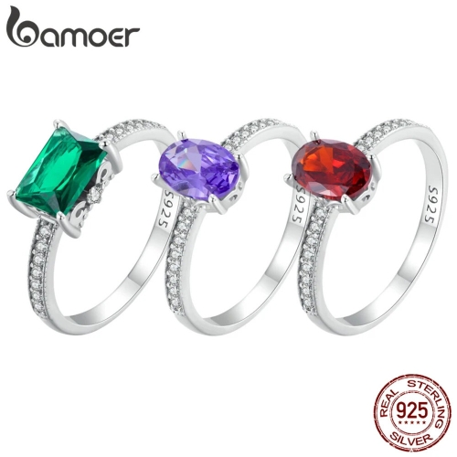 스털링 에메랄드반지 여성 BAMOER 탄자나이트 보석 반지 웨딩 약혼 BSR460 솔리드 925 실버 3 색_이미지