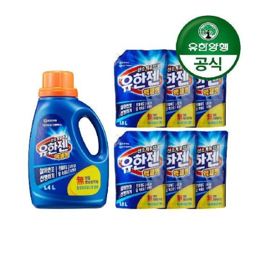 유한젠 산소계표백제 액체형 1.4L + 리필 1.8L (본품1개+리필6개)_이미지