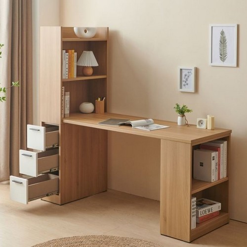장인가구  베르제 h형 서랍 수납 책상 (1530x600)