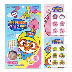 뽀로로 BNG 습윤키즈밴드 18매입 하이드로콜로이드 원형 캐릭터습윤밴드 뽀로로밴드 루피밴드