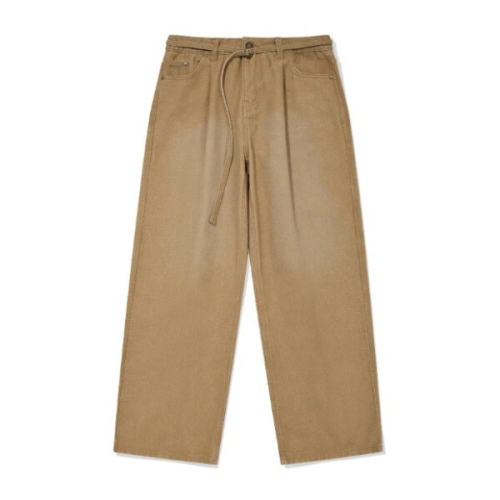 피그먼트 와키윌리 바지 CQK WA2503PT76BR 우먼스 핀턱 벨티드 데님 팬츠 브