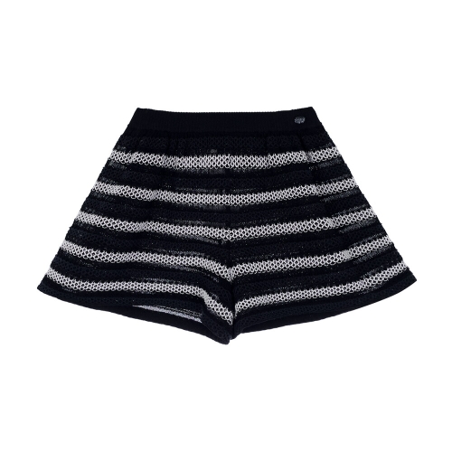 샤넬 엘러브 르깜봉 스트라이프 숏 팬츠 36 블랙/화이트 5ET1324