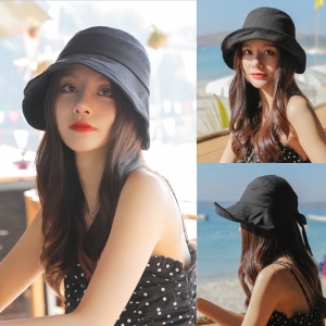 여성 봄여름가을 자외선차단 리본 챙모자 벙거지모자 W92C558_이미지