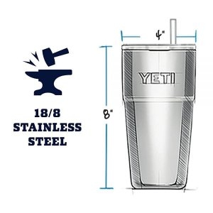YETI Rambler 767.1g26온스 빨대 컵, 진공 단열, 뚜껑이 있는 스테인리스 스틸, 씨폼118331_이미지