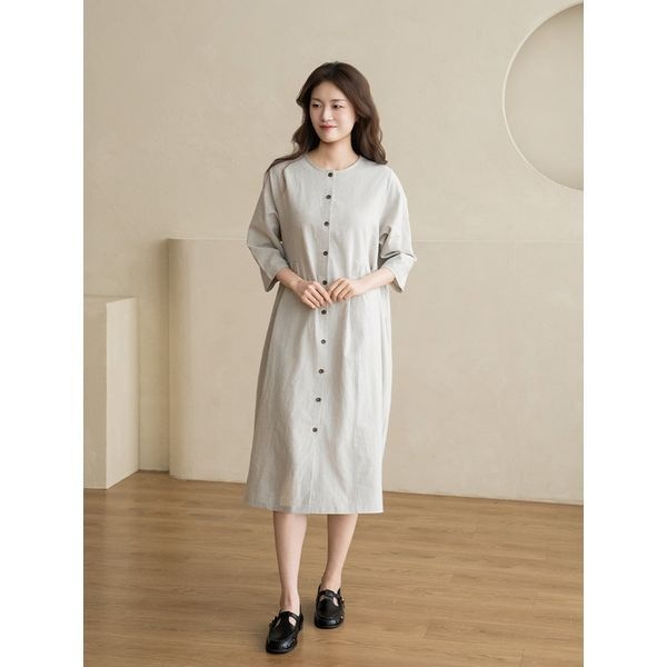 마담4060 엄마옷 여성 데일리 원피스 셔링무지린넨 -FOP2603003