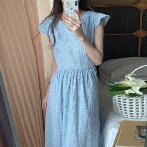 여자 러플 3단 나시 민소매 롱 원피스 JSW-OPS-SP0000CEV-블루