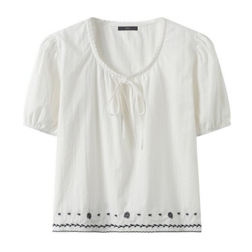 르샵 여성 레이스넥 리본 미니 자수 블라우스 DQ2BA008A