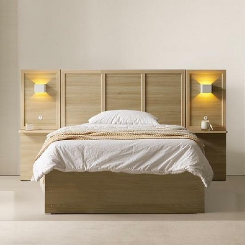 BIF보루네오 호텔라인 4서랍 수납 침대 SS+조명협탁2개 (매트별도)_이미지