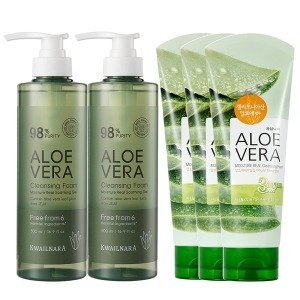 알로에베라 클렌징폼 500ml 2개+150ml 3개 대용량 수분진정+젤타입+노폐물제거