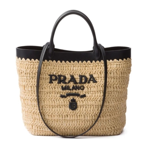 프라다 가죽 트림 스트로우 토트백 1BG500VGOO2M2Q F0I55_이미지
