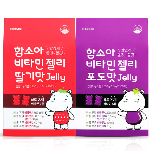 함소아제약 비타민젤리 포도맛 100정+비타민젤리 딸기맛 100정 (1개)