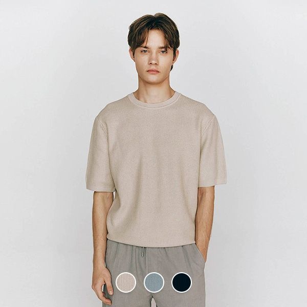 텍스처 반팔 크루넥 니트 스웨터 10055527/055527