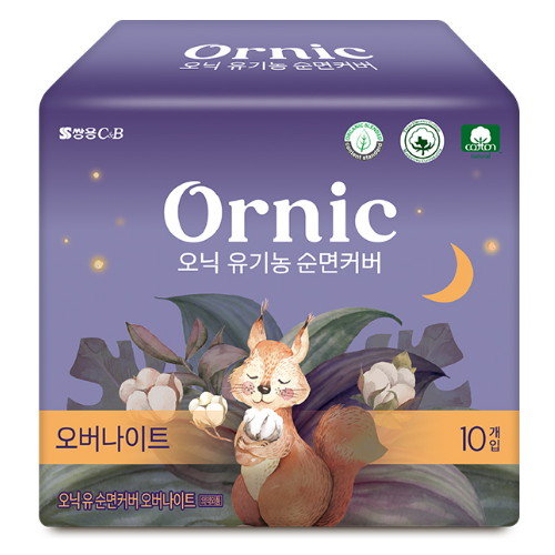 쌍용C&B  오닉 유기농 순면커버 오버나이트 10개 (4팩(40개))