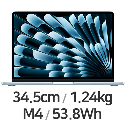 APPLE 맥북에어13 M4 10코어 CPU, 10코어 GPU 스카이 (영문자판, 램24GB, SSD 512GB)_이미지