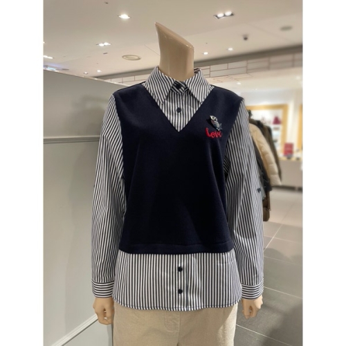 부엉이 브로치 니트배색 블라우스 MN04BL600HJZ