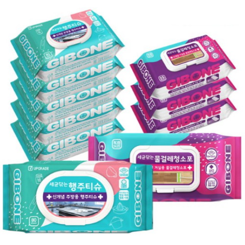 세균닦는 행주티슈 80매*6팩 + 세균닦는 물걸레 청소포 특대형 25매*4팩 세트