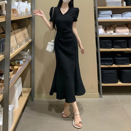 더블디 퍼프소매 슬림핏 머메이드 원피스 TDN-0169 40698916A_이미지