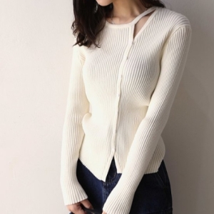 헤이올리 라인넥 포인트 밑단사선 버튼니트가디건 NHK041_이미지