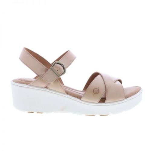 본 본(BORN) 본 지니 BR0038202 여성 베이지 가죽 후크 앤 루프 웨지 샌들 신발 자연색, 중간 7496569