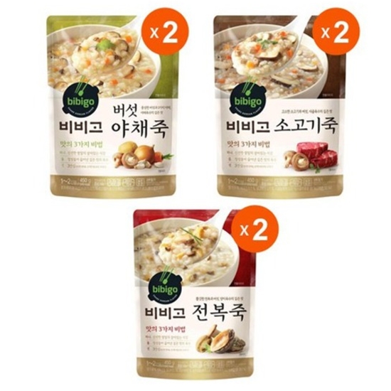 전복죽 450g x2개+버섯야채죽 450g x 2개+소고기죽 450g x2개