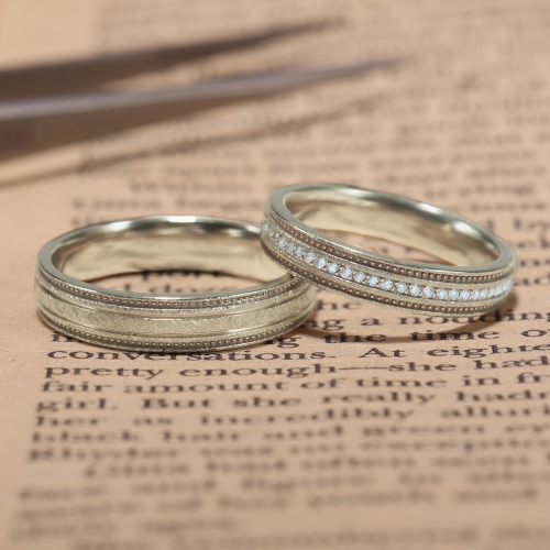 하나다이아몬드 천연 멜리 다이아몬드 14k 밀그레인 스지 무광 웨딩밴드 결혼 반지 커플링 테오 HNMCR408_이미지