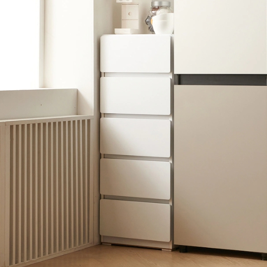 이안가구  엘리 라운드모서리 화이트 5단 틈새 서랍장 400