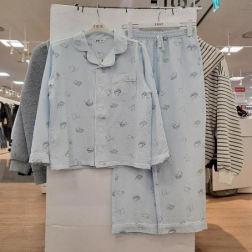 소이 HC22 굿나잇 비숑 파자마 세트 여아 봄가을용 블루 박스핏 단추 와이드 바 S44369078_이미지