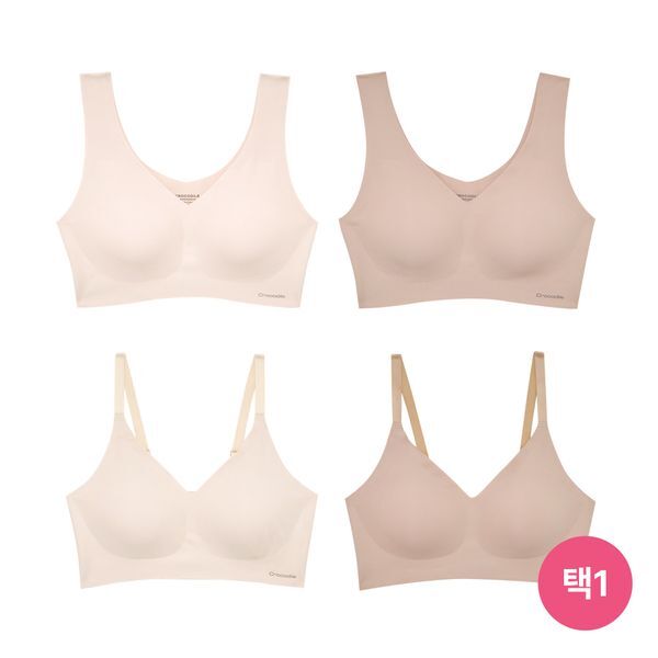 패션그룹형지 크로커다일 이너웨어 쉘론 V넥/스트랩 심리스 브라 4종 1택 CDIJ018-2R_BR4
