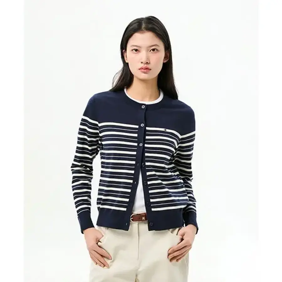 타미힐피거 TOMMY HILFIGER 코튼 저지 크루넥 가디건 T22G0KCD001WT20A6 322468