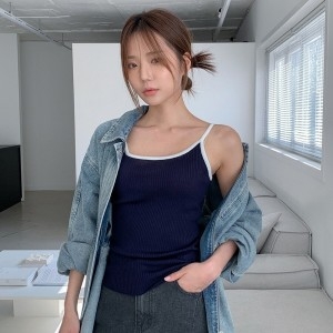 반에이크 금속장식 골지 니트탑 VB50KEM201Z 네이비 FREE