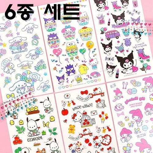 쥬얼 타투 스티커 6종세트 833853 문신 판박이 시나모롤 쿠로미 포차코 마이멜로디 헬로키티