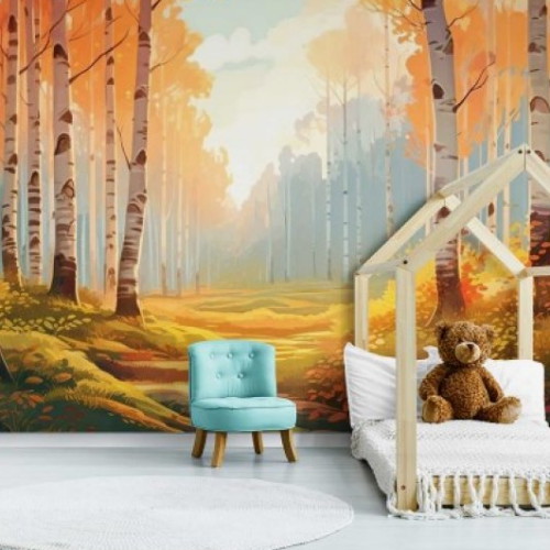 마이월플레이즈 뮤럴 풍경디자인 벽지 가을 자작나무 숲 (1장, 350cm x 2.3m)