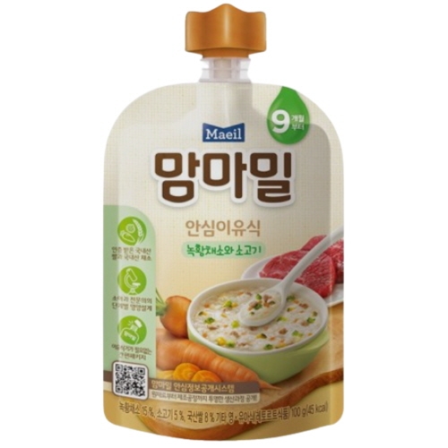 매일유업 맘마밀 안심이유식 녹황채소와 소고기 100g (3개)_이미지