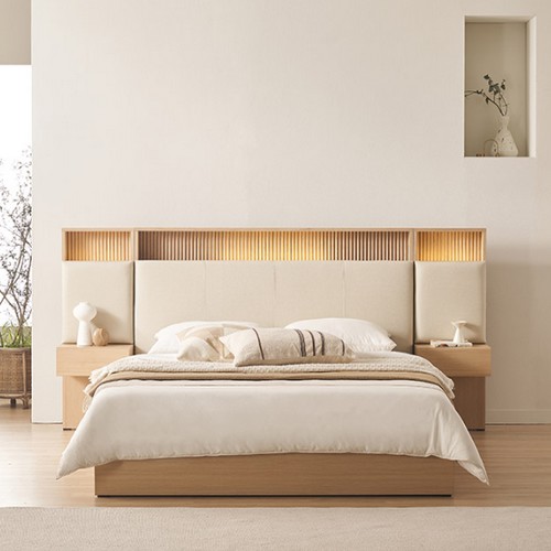 펠리트 템바 아트월 가죽헤드 수납 호텔 LED침대 Q