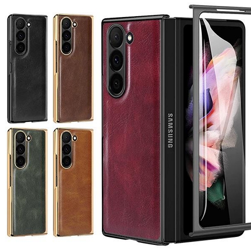 갤럭시Z 폴드5 액정보호 도금 슬림 레트로 가죽 케이스