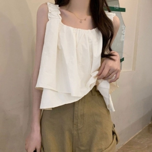 크롭 여성 시원한 프릴 민소매 나시 블라우스_19650523_667501