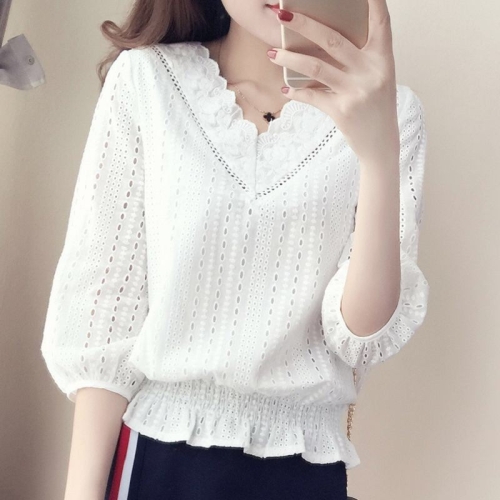 제로의옷장 브이넥 펀칭블라우스 BE0725N02_이미지