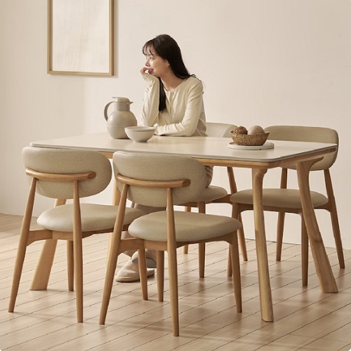 보니애가구 한샘몰 노르딕 원목 양면 포세린 세라믹 식탁 1400 (의자4개)_이미지