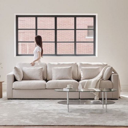 레이디가구 소노 프리미엄 구스 패브릭 소파 4인용 (스툴포함)_이미지