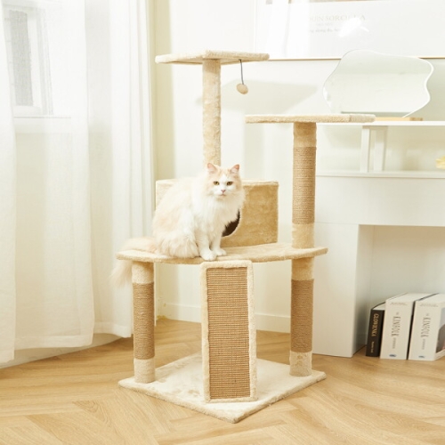 펫토리아 한층뚝딱 GP 5단 플랫폼 숨숨집 고양이 중형 캣타워 130cm 베이지_이미지